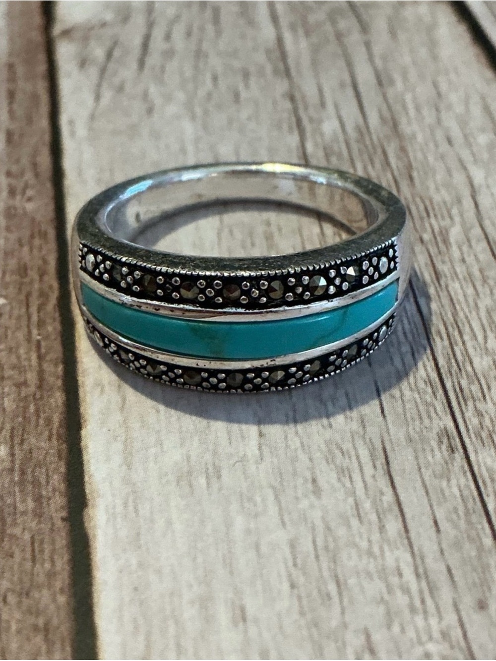 Vintage Sterling Silver, Turquoise, & Marcasite Ring- Size 9